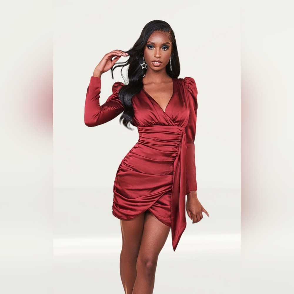 Lavish Alice Elegant Burgundy Wrap Dress